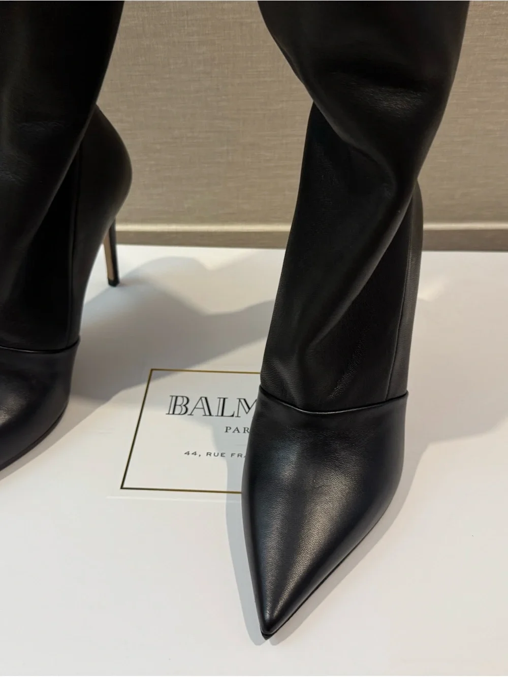 Balmain Amazone Black Leather Over-the-Knee Stiletto Boots 38/8 NWT!